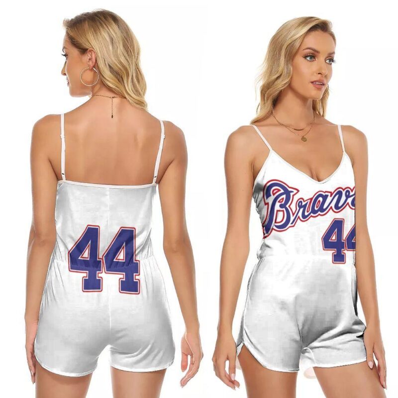 Atlanta Braves Hank Aaron 44 MLB Baseball Team Logo Gift For Braves Fans V-neck Romper Jumpsuit RJ01571