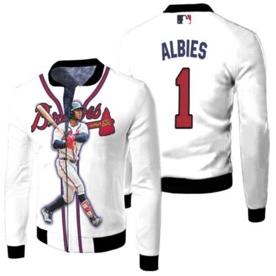 Atlanta Braves Ozzie Albies 1 2020 MLB Best Legends White Gift For Braves Fans Fleece Bomber Jacket