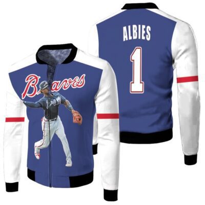 Atlanta Braves Ozzie Albies 1 Player Blue Jersey Style Designed Gift For Braves Fans Fleece Bomber Jacket