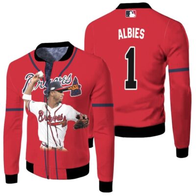 Atlanta Braves Ozzie Albies 1 Player Red Jersey Style Designed Gift For Braves Fans Fleece Bomber Jacket