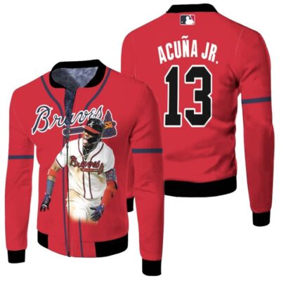 Atlanta Braves Ronald Acuna Jr 13 MLB Team Alternate Player Name Red Jersey Gift For Atlanta Braves Fans Fleece Bomber Jacket