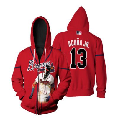 Atlanta Braves Ronald Acuna Jr 13 MLB Team Alternate Player Name Red Jersey Gift For Atlanta Braves Fans Zip Hoodie ZH00334