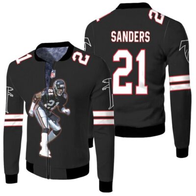 Atlanta Falcons Deion Sanders 21 NFL Legends American Football Black 2019 Gift For Falcons Fans Fleece Bomber Jacket