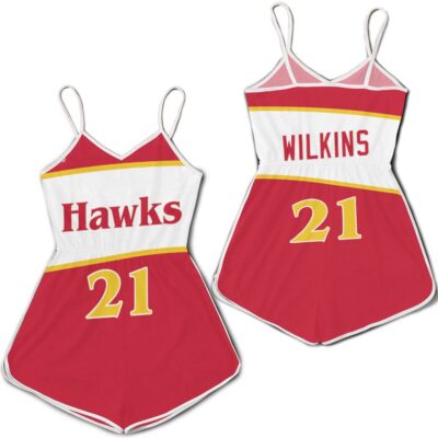 Atlanta Hawks Dominique Wilkins #21 NBA Logo Mitchell Ness 1986 87 Hardwood Classics Swingman Red Gift For Atlanta Fans Romper Jumpsuit RJ00521