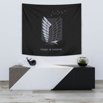 Attack On Titan Anime Tapestry - Wings Of Freedom Black And White Galaxy Tapestry Wall Hanging