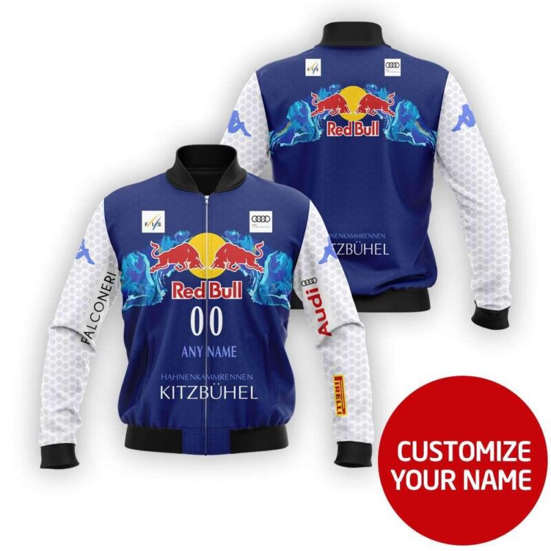 Audi Red Bull Auto Racing Team Personalized Name Blue And White Design Gift For Racing Fans Bomber Jacket BJ03903