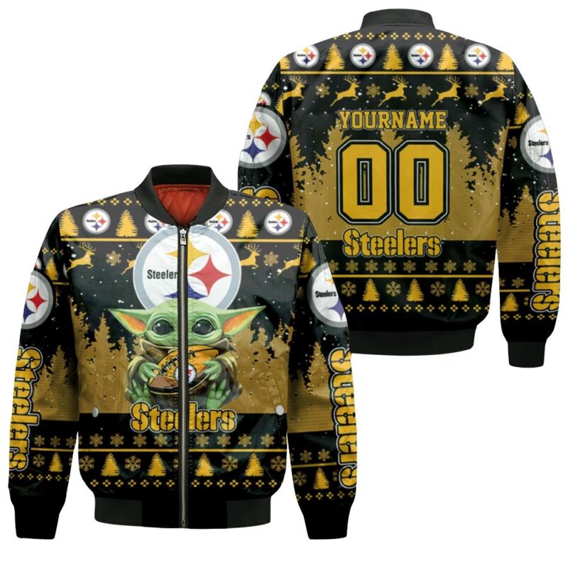 Baby Yoda Hugs Pittsburgh Steelers Ugly Sweater 3d Personalized Bomber Jacket BJ01377