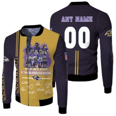 Baltimore Ravens 2019 AFC North Division Champions Great Team Gift With Custom Name Number For Ravens Fans Fleece Bomber Jacket