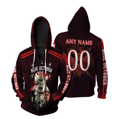 Blue October Guitar Memories Rock Band Legend Members Signatures 3D Custom Name Number For Blue October Fans Zip Hoodie ZH01216