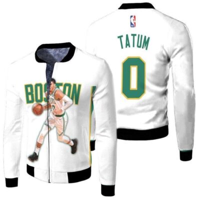 Boston Celtics Jayson Tatum 0 NBA City Edition White Gift For Celtics Fans Fleece Bomber Jacket