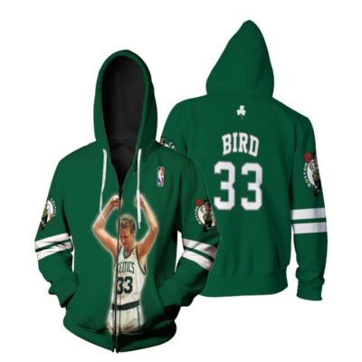Boston Celtics Larry Bird 33 NBA Legendary Captain Basketball Team Green 3D Gift For Celtics Fans Zip Hoodie ZH00913