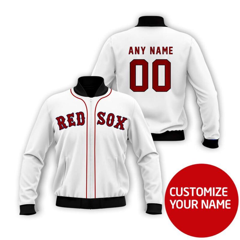 Boston Red Sox #00 Personalized White Jersey Style Gift With Custom Number Name For Red Sox Fans Bomber Jacket BJ00070
