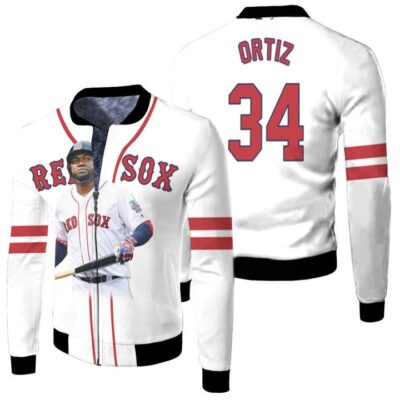 Boston Red Sox David Ortiz 34 Majestic Home Player 2019 White Jersey Gift For Red Sox Fans Fleece Bomber Jacket