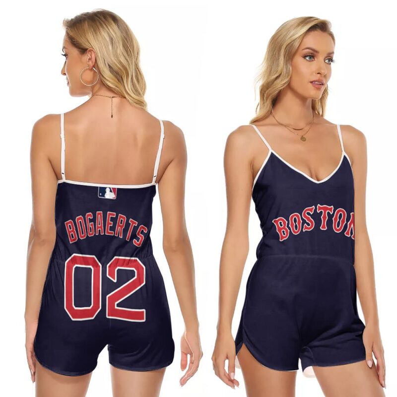 Boston Red Sox Xander Bogaerts #2 Great Player MLB Baseball Team Majestic Player Navy 2019 Gift For Boston Fans V-neck Romper Jumpsuit RJ05125