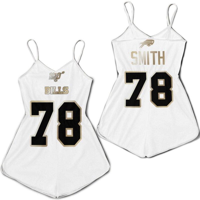 Buffalo Bills Bruce Smith #78 NFL White 100th Season Golden Edition Gift For Bills Fans Romper Jumpsuit RJ05296
