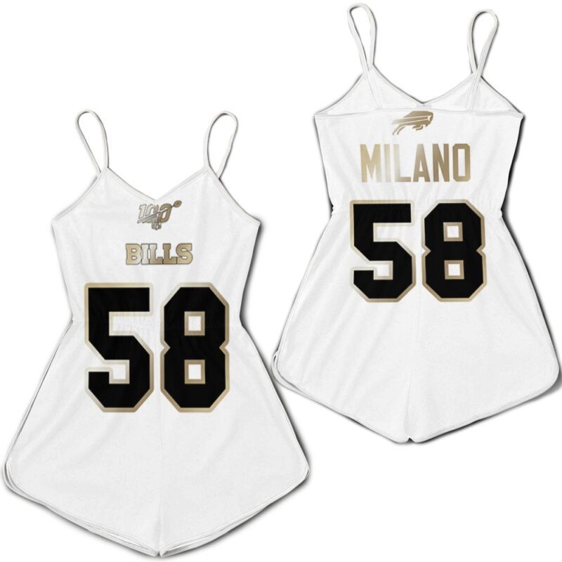 Buffalo Bills Matt Milano #58 NFL White 100th Season Golden Edition Gift For Bills Fans Romper Jumpsuit RJ05188