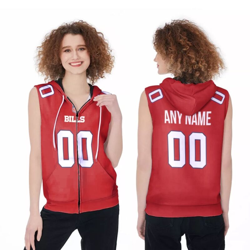 Buffalo Bills NFL American Football Red Color Rush Jersey Style Custom Gift For Bills Fans Zip Sleeveless Hoodie ZSH0006
