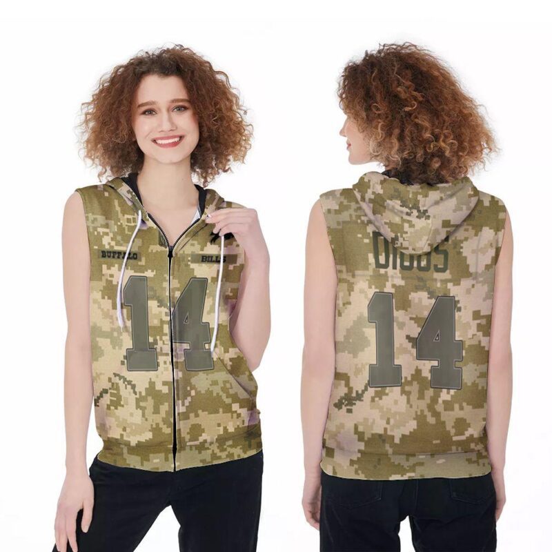 Buffalo Bills Stefon Diggs #14 Great Player NFL American Football Team Logo Camouflage 3D Gift For Bills Fans Zip Sleeveless Hoodie ZSH0394