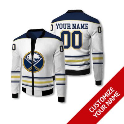 Buffalo Sabres Nhl Hockey Team White Personalized Number Name Gift For Sabres Fans Fleece Bomber Jacket