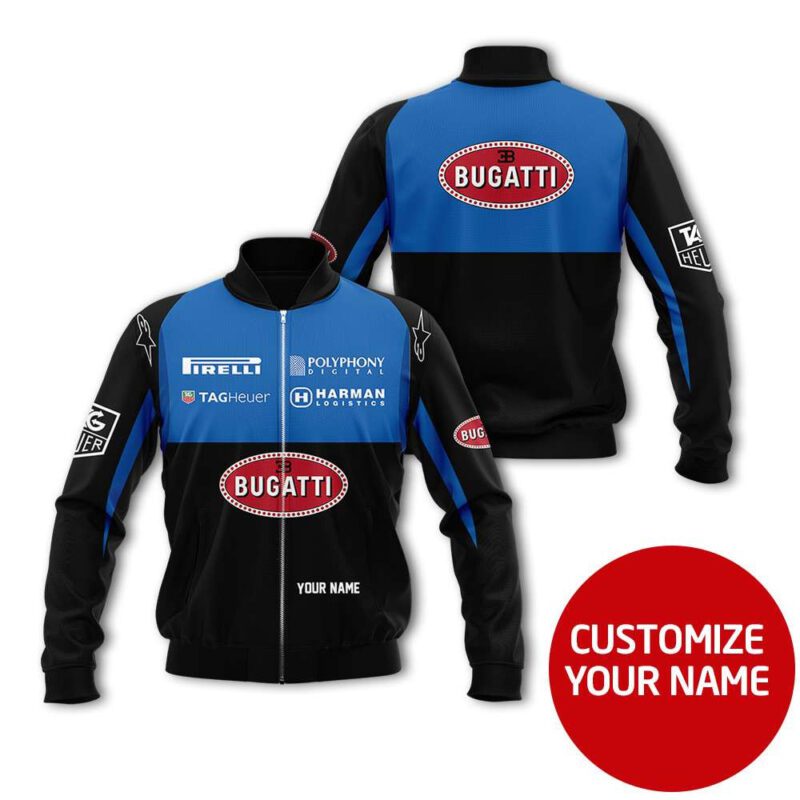 Bugati Auto Racing Team Costume 3D Personalized Design Gift With Custom Name For Bugati Fans Bomber Jacket BJ03900