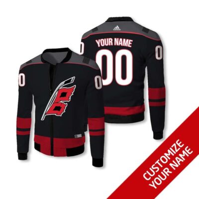 Carolina Hurricanes #00 Personalized Black Jersey Style Gift With Custom Number Name For Hurricanes Fans Fleece Bomber Jacket