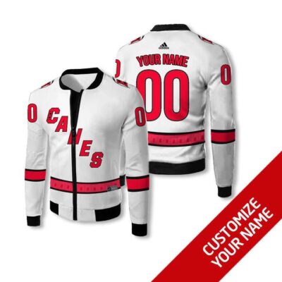 Carolina Hurricanes #00 Personalized White Jersey Style Gift With Custom Number Name For Hurricanes Fans Fleece Bomber Jacket