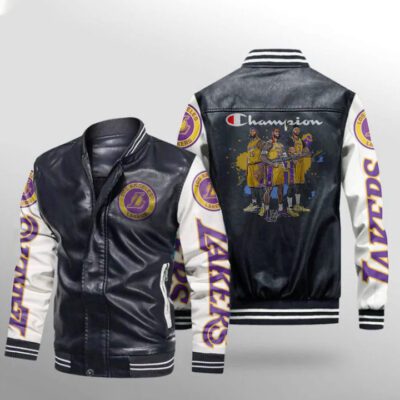 Champions Los Angeles Lakers NBA LeBron James Anthony Davis Austin Reaves Gift For Lakers Fans Leather Bomber Jacket LBJ0194