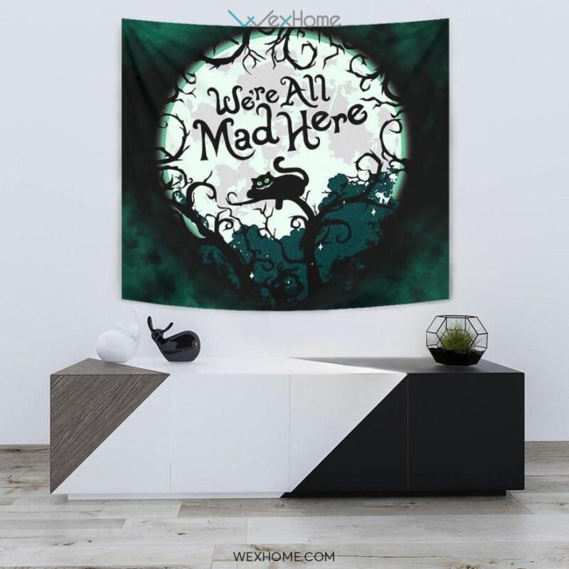 Cheesy Cat Tapestry Were All Mad Here Funny Gift 1