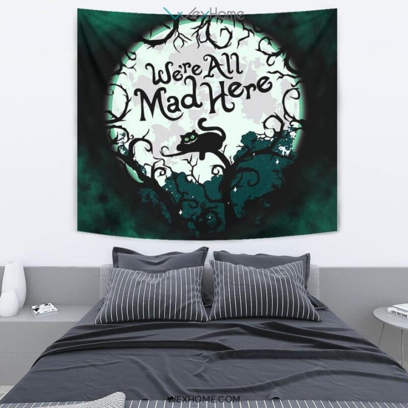Cheesy Cat Tapestry Were All Mad Here Funny Gift 2