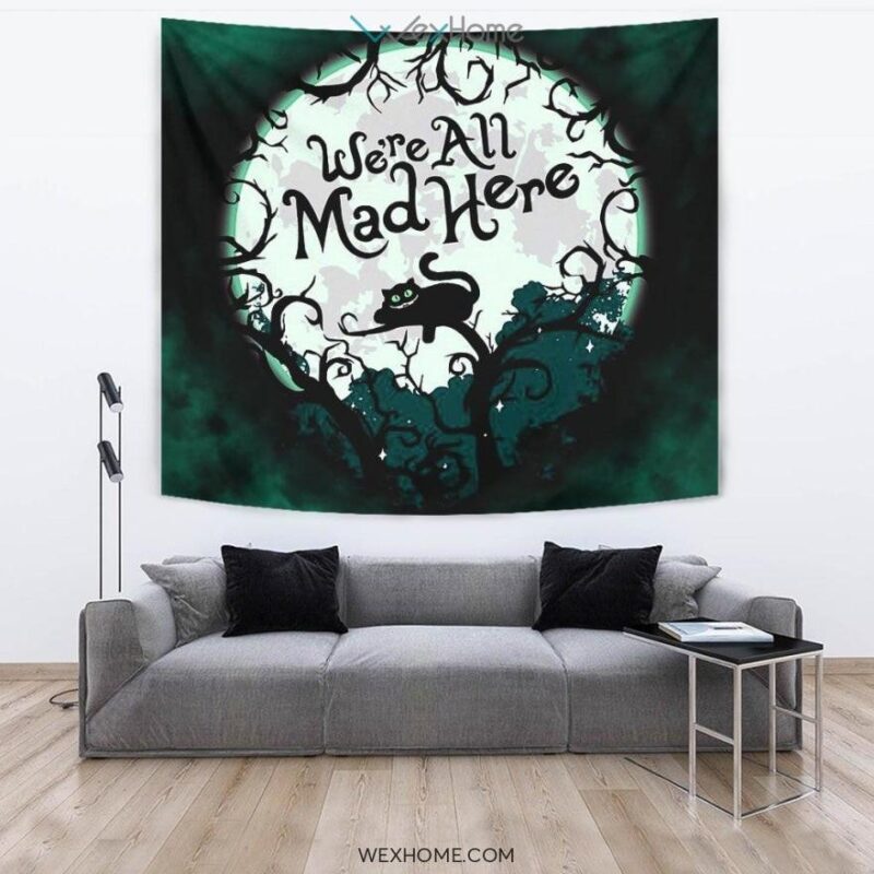 Cheesy Cat Tapestry Were All Mad Here Funny Gift 3