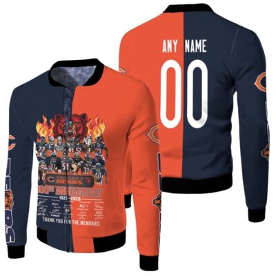 Chicago Bears 100th Anniversary 1920 2020 Thank You For The Memories Gift With Custom Name Number For Bears Fans Fleece Bomber Jacket