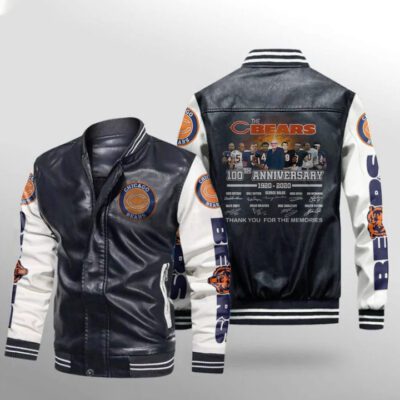 Chicago Bears 100th anniversary Legend Players Signature Thank You For The Memories Gift For Bears Fans Leather Bomber Jacket LBJ0088