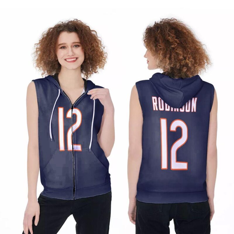 Chicago Bears Allen Robinson #12 Great Player NFL American Football Team Legacy Vintage Navy 3D Gift For Bears Fans Zip Sleeveless Hoodie ZSH0263