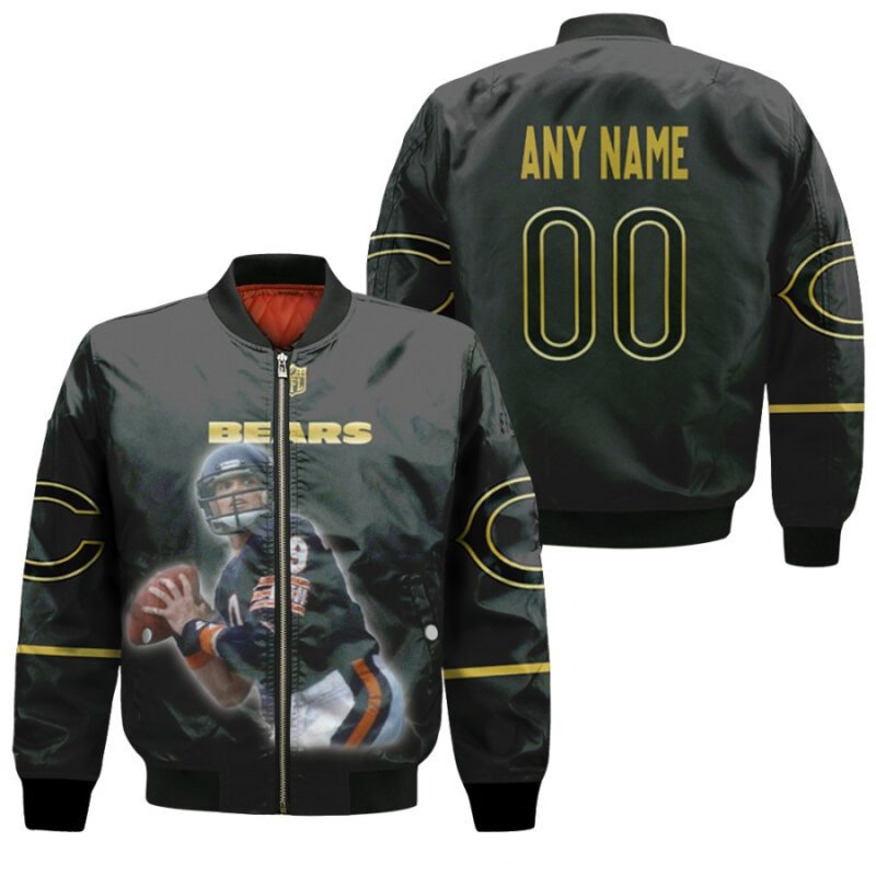 Chicago Bears Jim McMahon 9 Black Jersey Style Gift With Custom Number Name For Bears Fans Bomber Jacket BJ00126