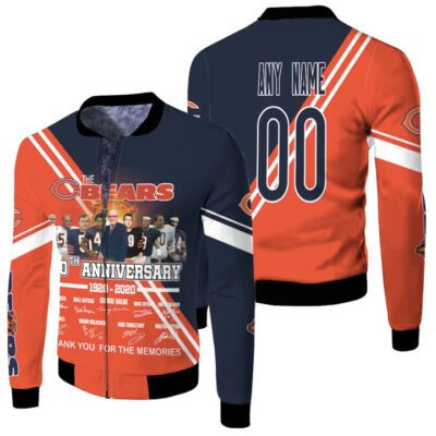 Chicago Bears The Bears 100th Anniversary 1920 2020 Thank You For The Memories Gift With Custom Name Number For Bears Fans Fleece Bomber Jacket