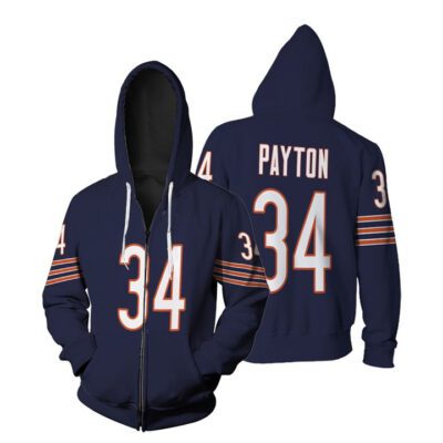 Chicago Bears Walter Payton #34 Great Player NFL American Football Team Legacy Vintage Navy 3D Gift For Bears Fans Zip Hoodie ZH00364