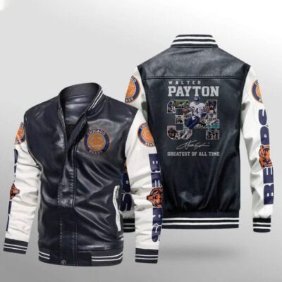 Chicago Bears Walter Payton 34 Legend Signature Greatest Of All Time Chicago Bears Leather Bomber Jacket LBJ0206