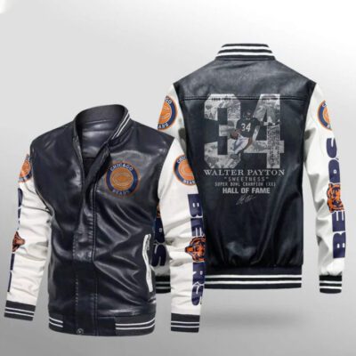 Chicago Bears Walter Payton 34 NFL Hall Of Fame Legend Signed Gift For Bears Fans Leather Bomber Jacket LBJ0221