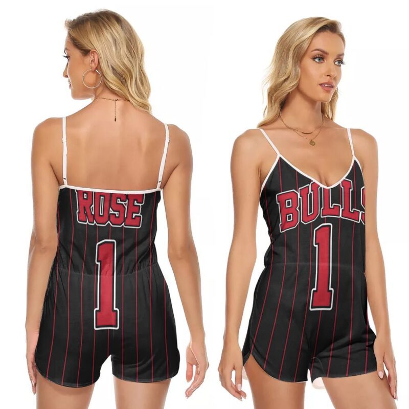 Chicago Bulls Derrick Rose 1 NBA Basketball Throwback Black Gift For Bulls Fans 1 V-neck Romper Jumpsuit RJ01508