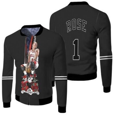 Chicago Bulls Derrick Rose 1 NBA Black Jersey Designed gift for Chicago Bulls Fans Fleece Bomber Jacket