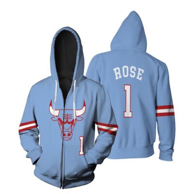 Chicago Bulls Derrick Rose #1 NBA Great Player 2020 City Edition New Arrival Blue Jersey Style Gift For Bulls Fans Zip Hoodie ZH00350