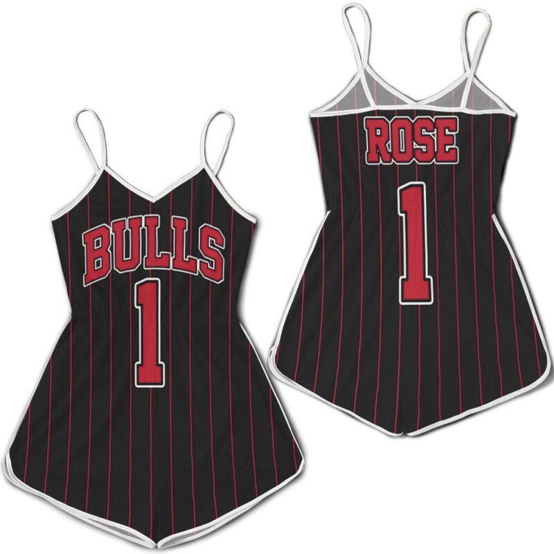 Chicago Bulls Derrick Rose 1 Nba Throwback Red Stripes Black Jersey Inspired Romper RJ02222