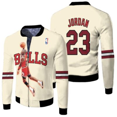 Chicago Bulls Michael Jordan 23 NBA Classic Gold Jersey Style Gift For Chicago Bulls Fans Jordan Fans Fleece Bomber Jacket