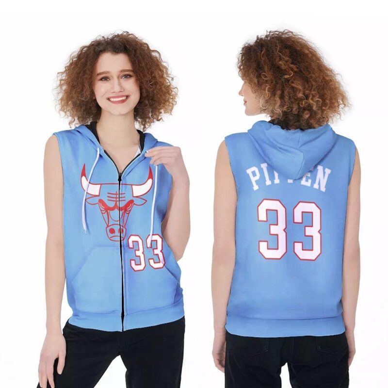 Chicago Bulls Scottie Pippen #33 NBA Great Player 2020 City Edition New Arrival Blue Jersey Style Gift For Bulls Fans Zip Sleeveless Hoodie ZSH0131