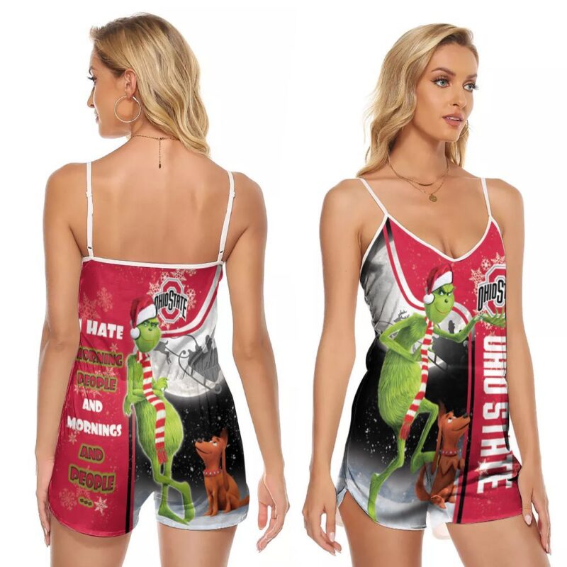 Christmas Grinch Ohio State Buckeyes I Hate Morning Grinch Max Gift For Buckeyes Fans Grinch Lovers V-neck Romper Jumpsuit RJ01187
