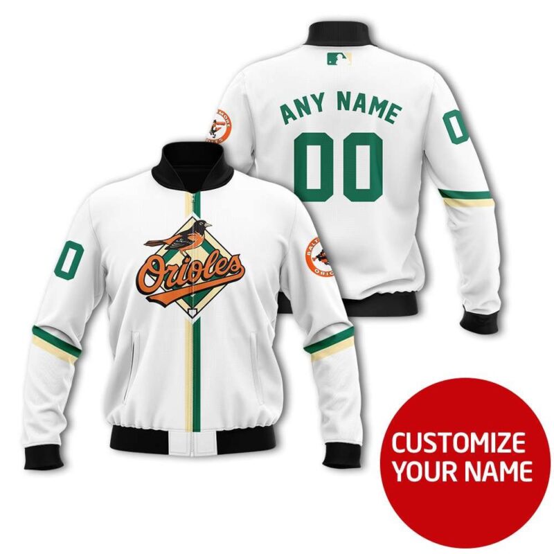 Cicinati Orioles Baseball Team White Custom Number Name Gift For Orioles Fans Bomber Jacket BJ03669