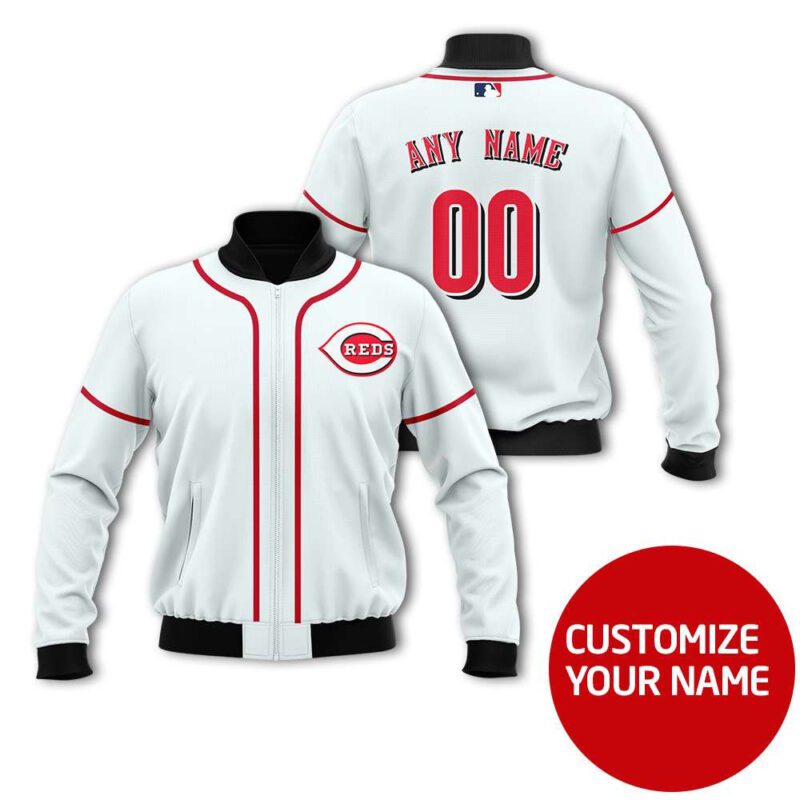Cicinati Reds Baseball Team White Custom Number Name Gift For Reds Fans Bomber Jacket BJ04020