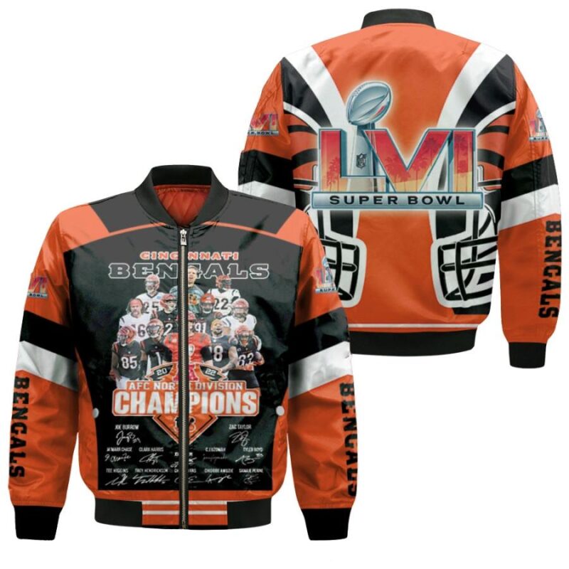 Cicinnati Bengals Super Bowl AFC North Division Champions Signatures Gift For Bengals Fans Bomber Jacket BJ03284