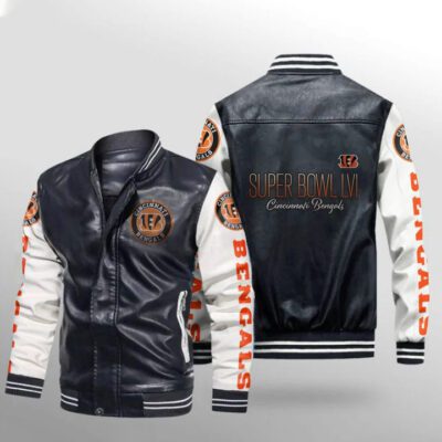 Cincinnati Bengals Fanatics Branded Heathered Charcoal Super Bowl LVI Bound Gift For Bengals Fans Leather Bomber Jacket LBJ0130