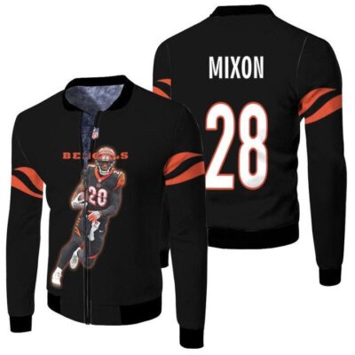 Cincinnati Bengals Joe Mixon 28 NFL Legends Black Gift For Bengals Fans Fleece Bomber Jacket